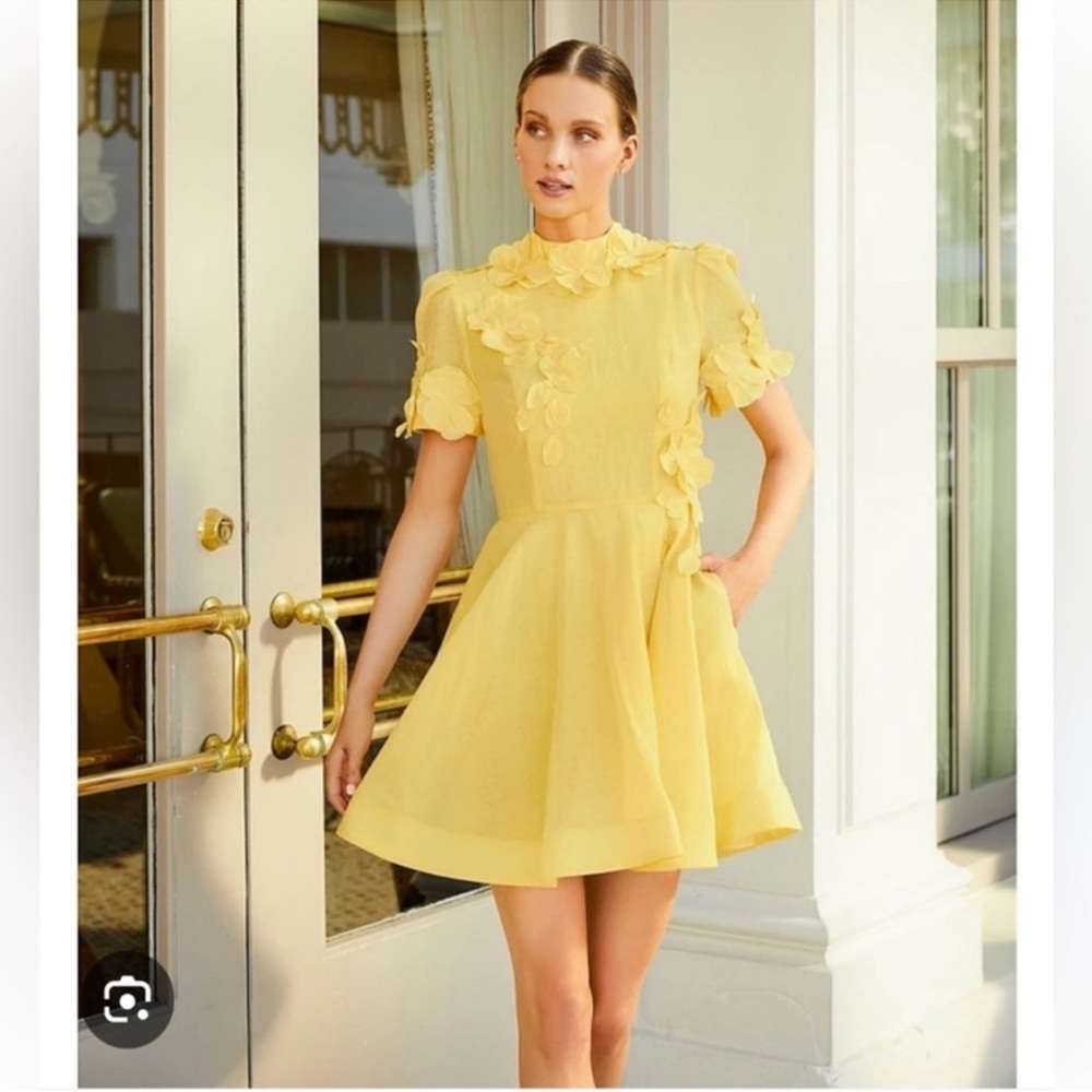 ANTONIO MELANI Yellow Floral-Applique Mini Dress